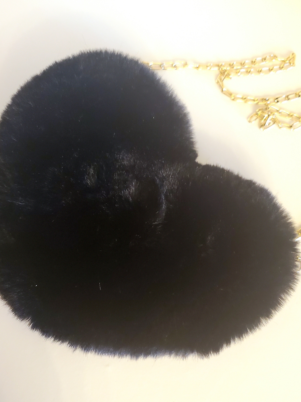 Black Faux Fur Heart Crossbody Bag with Gold Chain